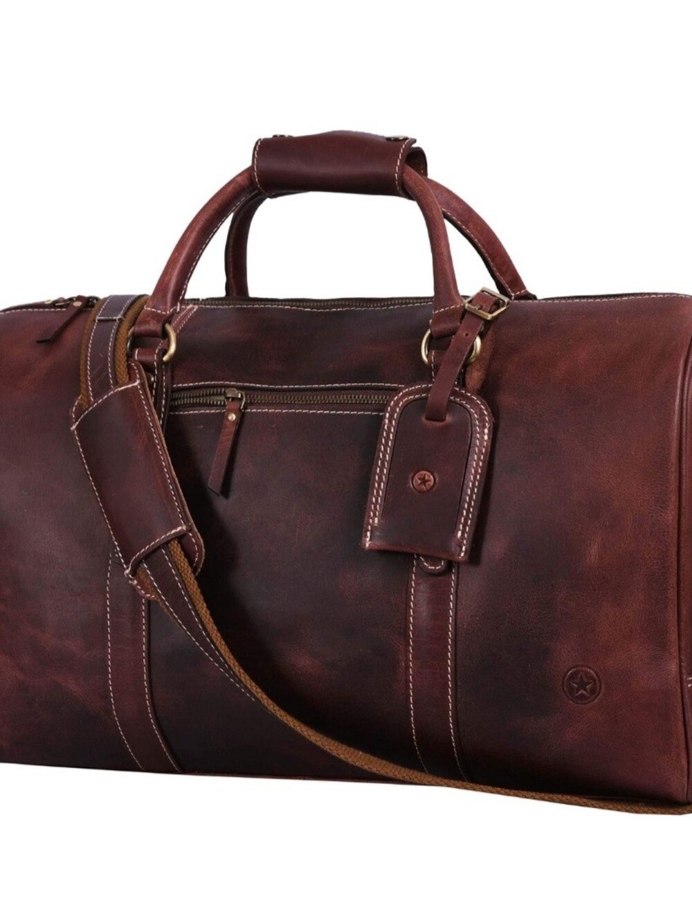 Leather Travel Duffel Bag, Airplane Luggage Carry-On Bag Walnut